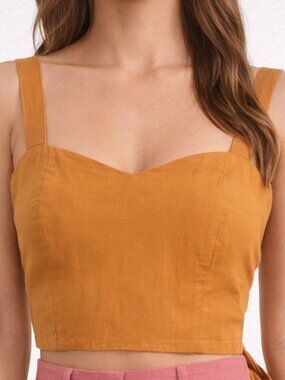 Band of the Free Caramel Crop Top | Linen Viscose Blend | Size S NWT